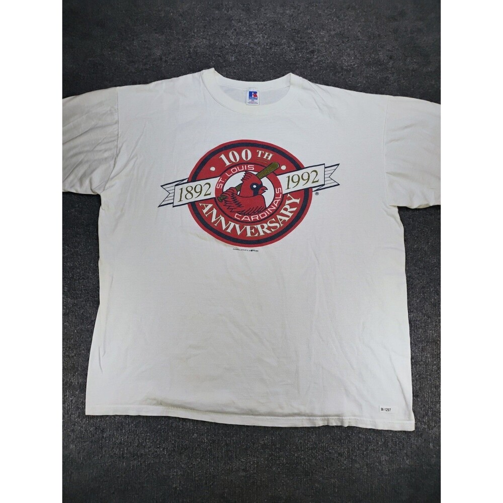 Vintage 1992 St Louis Cardinals 100th Anniversary T Shirt XXL Russell USA MLB